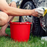 washing car over lawn